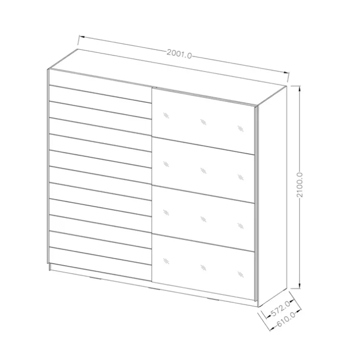 Armadio 200x210h cm 2 ante scorrevoli con specchio bianco frassinato Cortina Gihome®