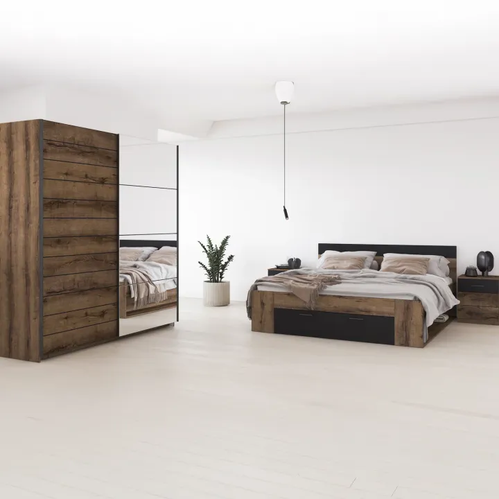 Armadio 180x210h cm 2 ante scorrevoli con specchio moderno rovere scuro Lisbona Gihome®