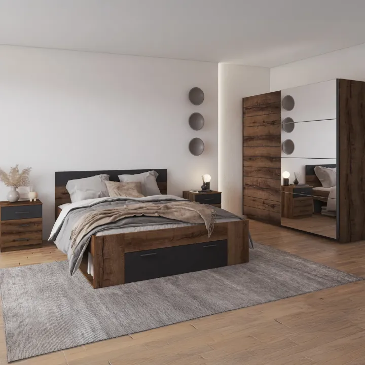 Armadio 180x210h cm 2 ante scorrevoli con specchio moderno rovere scuro Lisbona Gihome®