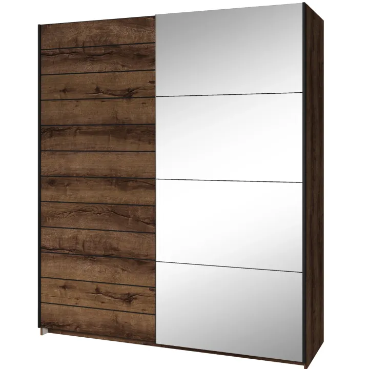 Armadio 180x210h cm 2 ante scorrevoli con specchio moderno rovere scuro Lisbona Gihome®