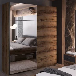 Armadio 180x210h cm 2 ante scorrevoli con specchio moderno rovere scuro Lisbona Gihome®