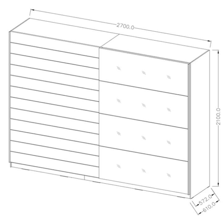 Armadio 270x210h cm 2 ante scorrevoli rovere nero lucido Cortina Gihome®