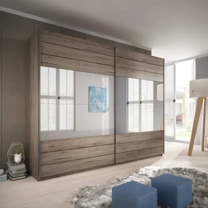 Armadio 270x210h cm 2 ante scorrevoli con specchio rovere scuro Brock Gihome®