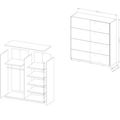 Armadio 180x210h cm 2 ante scorrevoli con specchio nero Pascal Gihome®