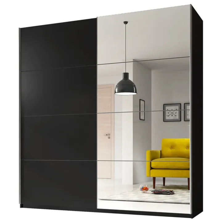 Armadio 180x210h cm 2 ante scorrevoli con specchio nero Pascal Gihome®