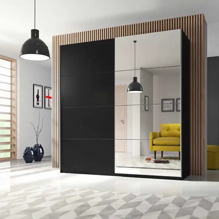 Armadio 180x210h cm 2 ante scorrevoli con specchio nero Pascal Gihome®