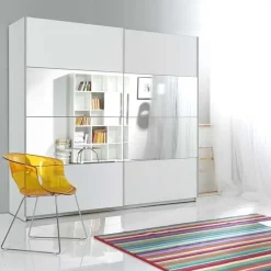Armadio 221x210h cm 2 ante scorrevoli con specchio bianco Pascal Gihome®