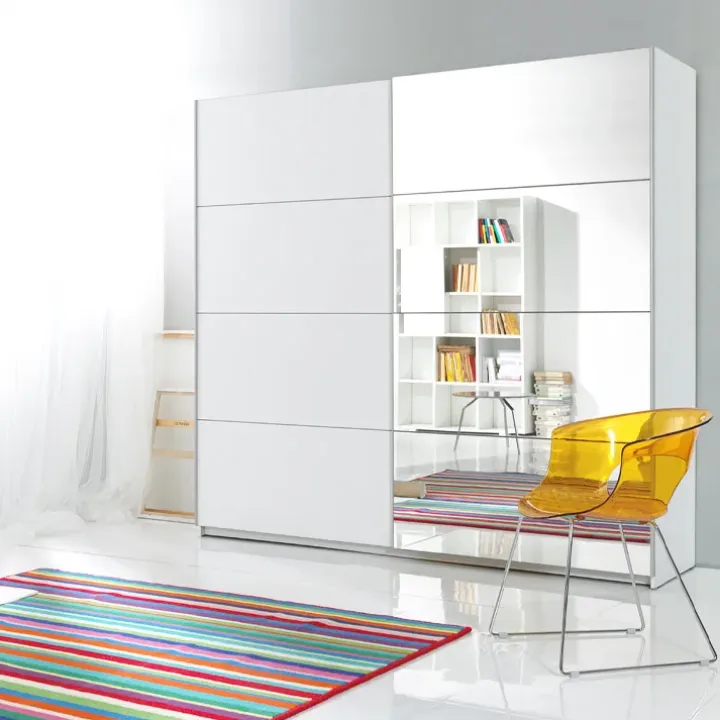 Armadio 200x210h cm 2 ante scorrevoli con specchio bianco opaco Pascal Gihome®