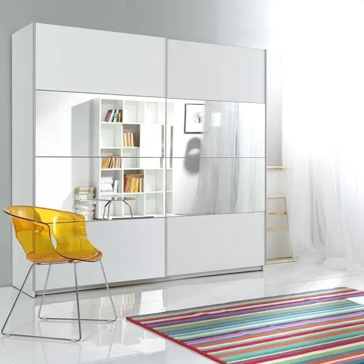 Armadio 200x210h cm 2 ante scorrevoli con specchio bianco opaco Pascal Gihome®