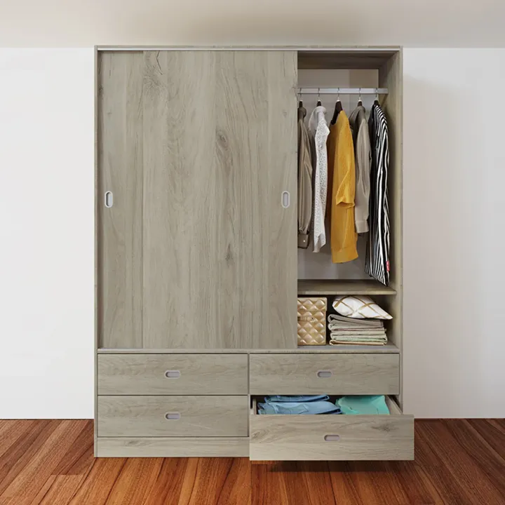 Armadio 150x201h cm 2 ante scorrevoli 4 cassetti rovere sonoma Danubio