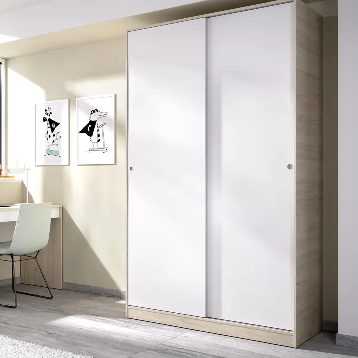 Armadio 120x204h cm 2 ante scorrevoli rovere bianco opaco Royal
