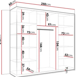 Armadio 250x210h cm 3 ante scorrevoli con specchio bianco Lilly
