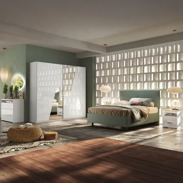 Armadio 275x240h cm 2 ante scorrevoli con specchio bianco lucido Gassy