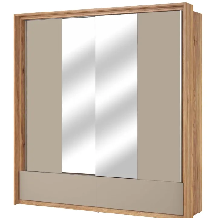 Armadio 209x219h cm 2 ante scorrevoli 2 cassetti con specchio rovere tortora Lise