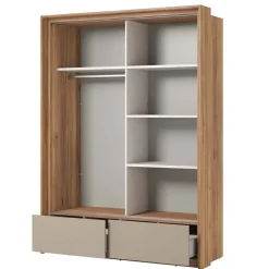 Armadio 159x219h cm 2 ante scorrevoli 2 cassetti con specchio rovere tortora Lise