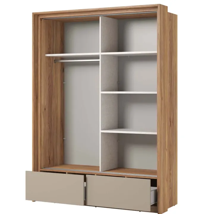 Armadio 159x219h cm 2 ante scorrevoli 2 cassetti con specchio rovere tortora Lise