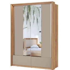 Armadio 159x219h cm 2 ante scorrevoli 2 cassetti con specchio rovere tortora Lise