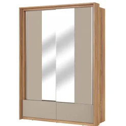 Armadio 159x219h cm 2 ante scorrevoli 2 cassetti con specchio rovere tortora Lise