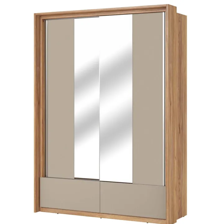 Armadio 159x219h cm 2 ante scorrevoli 2 cassetti con specchio rovere tortora Lise