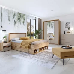 Armadio 159x219h cm 2 ante scorrevoli 2 cassetti con specchio rovere tortora Lise