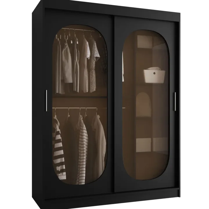 Armadio 150x200h cm 2 ante scorrevoli vetrate nero opaco Elmor
