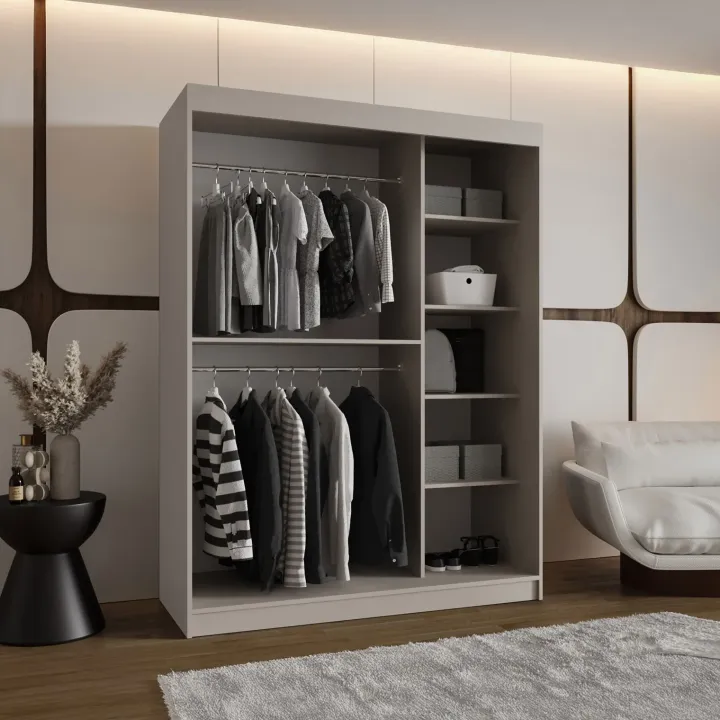Armadio 150x200h cm 2 ante scorrevoli vetrate beige cashmere Elmor