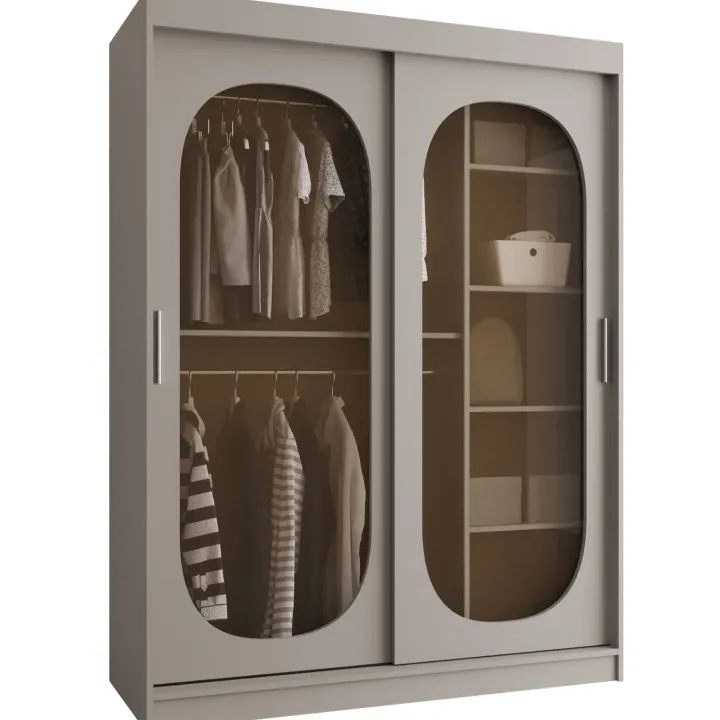 Armadio 150x200h cm 2 ante scorrevoli vetrate beige cashmere Elmor
