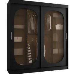 Armadio 180x200h cm 2 ante scorrevoli vetrate nero opaco Elmor