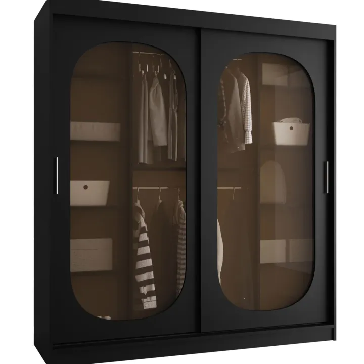 Armadio 180x200h cm 2 ante scorrevoli vetrate nero opaco Elmor
