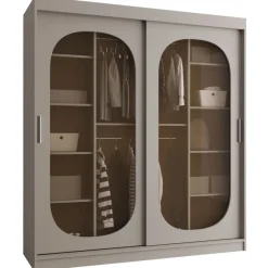 Armadio 180x200h cm 2 ante scorrevoli vetrate beige cashmere Elmor
