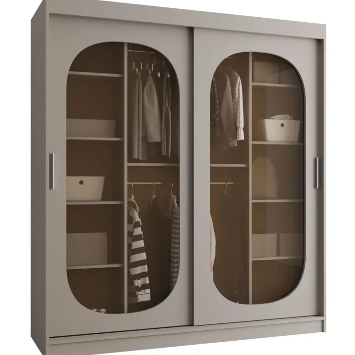 Armadio 180x200h cm 2 ante scorrevoli vetrate beige cashmere Elmor