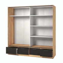Armadio 200x209h cm 2 ante scorrevoli con specchio 4 cassetti rovere nero Yve
