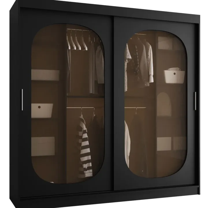 Armadio 200x200h cm 2 ante scorrevoli vetrate nero opaco Elmor