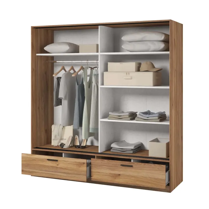 Armadio 180x209h cm 2 ante scorrevoli con specchio 2 cassetti rovere Yve