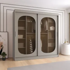 Armadio 200x200h cm 2 ante scorrevoli vetrate beige cashmere Elmor