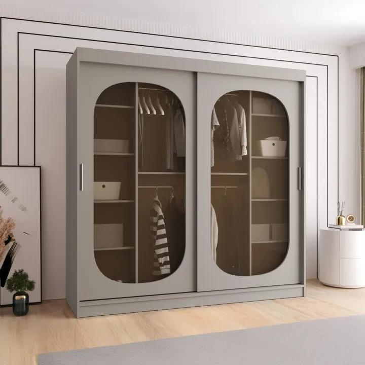Armadio 200x200h cm 2 ante scorrevoli vetrate beige cashmere Elmor