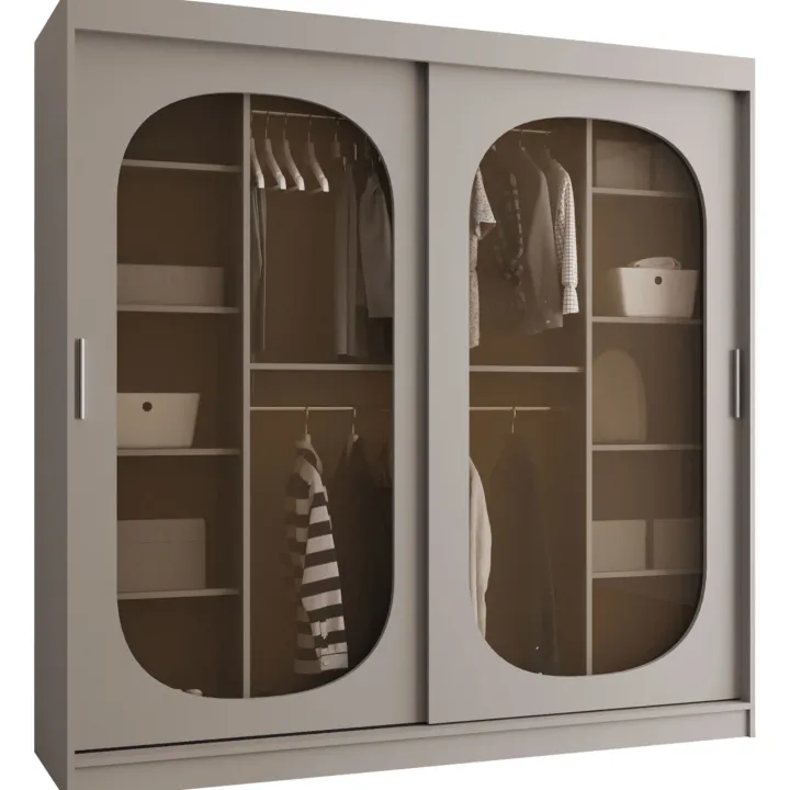 Armadio 200x200h cm 2 ante scorrevoli vetrate beige cashmere Elmor