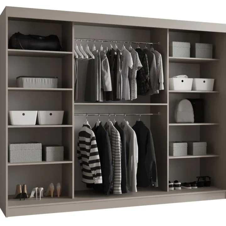 Armadio 250x200h cm 3 ante scorrevoli vetrate beige cashmere Elmor