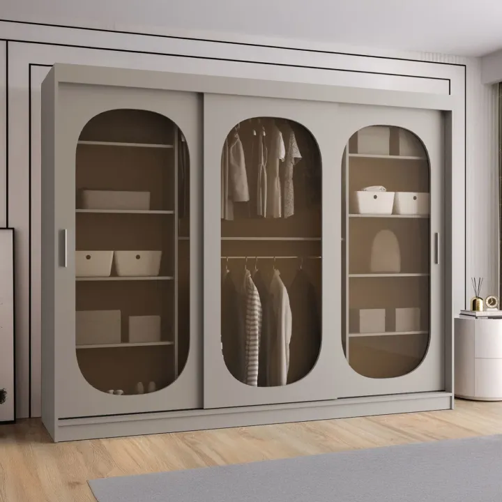 Armadio 250x200h cm 3 ante scorrevoli vetrate beige cashmere Elmor