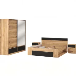 Armadio 150x209h cm 2 ante scorrevoli con specchio 2 cassetti rovere nero Yve