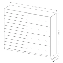 Armadio 220x210h cm 2 ante scorrevoli rovere nero lucido Cortina Gihome®