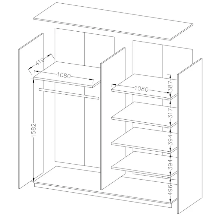 Armadio 220x210h cm 2 ante scorrevoli rovere nero lucido Cortina Gihome®