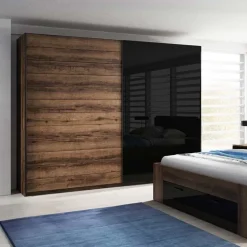 Armadio 220x210h cm 2 ante scorrevoli rovere nero lucido Cortina Gihome®