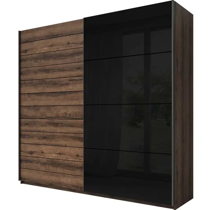 Armadio 220x210h cm 2 ante scorrevoli rovere nero lucido Cortina Gihome®