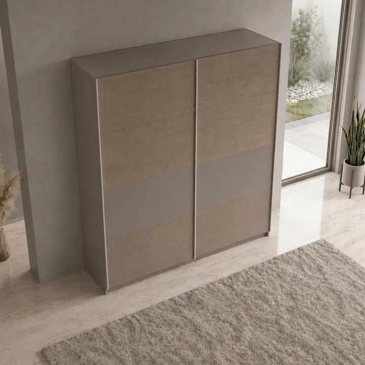 Armadio 200x218h cm 2 ante scorrevoli rovere scuro marrone Rebecca