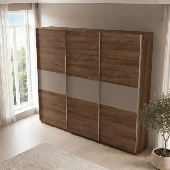Armadio 270x215h cm 3 ante scorrevoli noce marrone Dusk