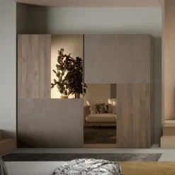 Armadio 275x240h cm 2 ante scorrevoli con specchio marrone bronzo rovere scuro Varry
