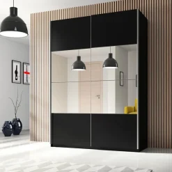 Armadio 120x210h cm 2 ante scorrevoli con specchio nero Pascal Gihome®