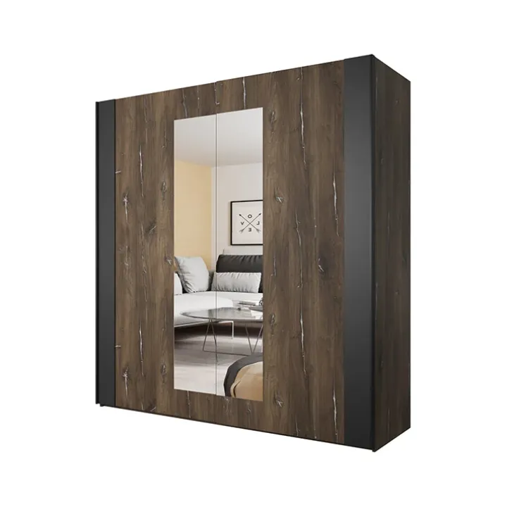 Armadio 200x213h cm 2 ante scorrevoli rovere scuro nero Vulcano