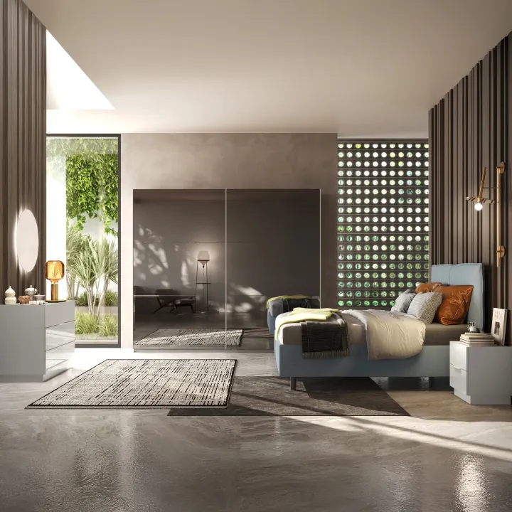 Armadio 275x240h cm 2 ante scorrevoli con specchio fumè bianco lucido Brilly
